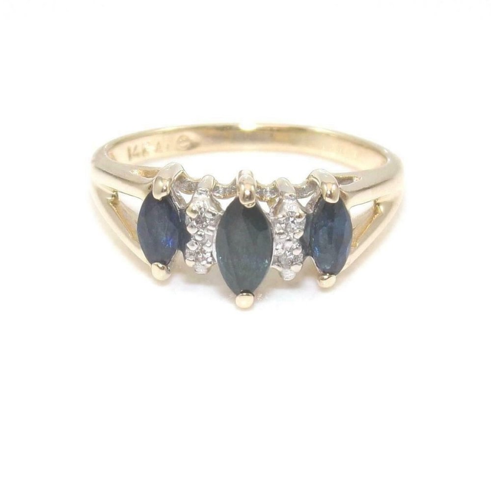 14K Yellow Gold Ring Alwand Vahan Natural Sapphire Diamond Size 6.75